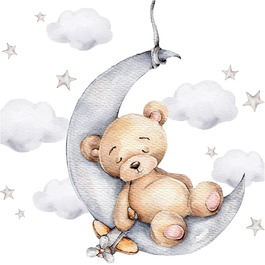 Маленька декоративна наклейка на стіну ведмідь на Місяці наклейка на стіну для дитячої кімнати плюшевий ведмедик із зіркою прикраса для дитячої кімнати DL831-2 (XL - 128 x 84 см (ШхВ))