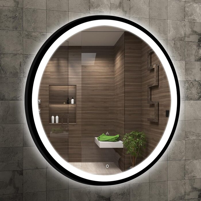 LED дзеркало для ванної кімнати 60 см з чорною рамою та підсвічуванням