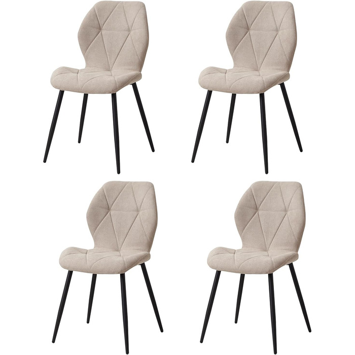 Набір з 4-х обідніх стільців GrandCA HOME, м'яке сидіння, скандинавський стиль, металеві ніжки, ромбоподібні подушки, бежевий колір