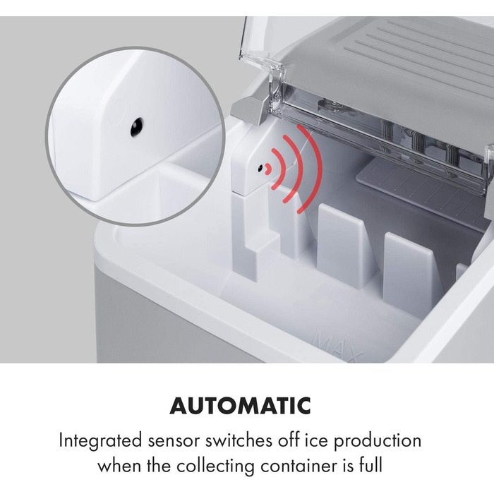 Машина для приготування льоду Klarstein Eiswürfelmaschine, 1.5L, 12 кг/день, срібна