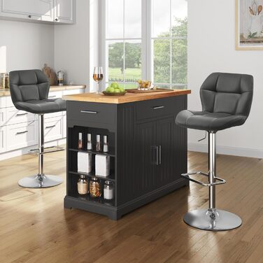 Барні стільці Yaheetech, комплект 2 шт, регульована висота, 360° обертання, з підніжкою, для кухні, чорний/сірий