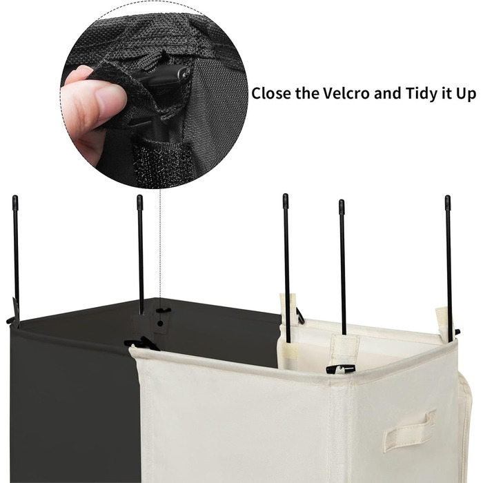 WOWLIVE Кошик для білизни 154L з кришкою, розкладний, 2 секції, з ручками, чорний+бежевий