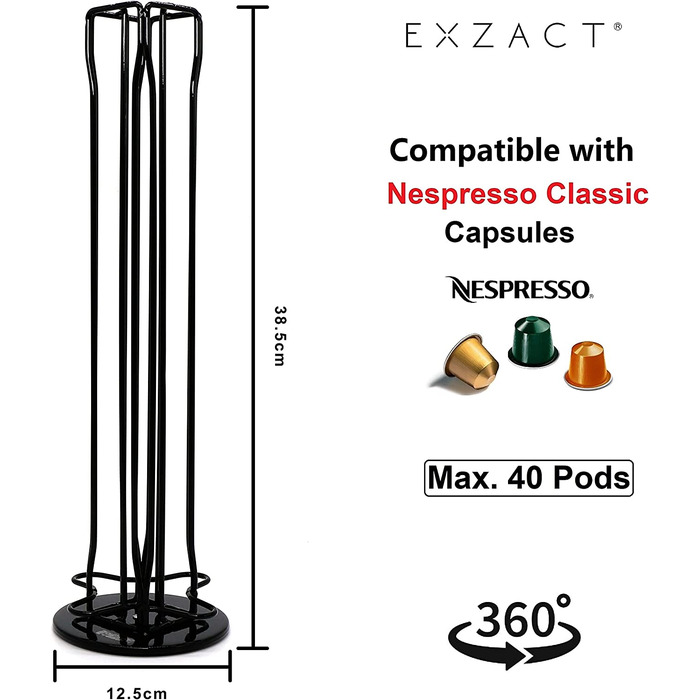 Тримач для кавових капсул EXZACT сумісний з підставкою для кавових капсул Nespresso (40 капсул) - підставка для кавових капсул-підставка для капсул / тримач для капсул -
