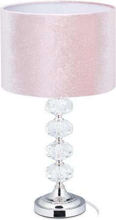 Настільна лампа Relaxdays, оксамит і кришталь, ВxГ 47 x 26 см, цоколь E14, приліжкова лампа, непряме освітлення, рожевий