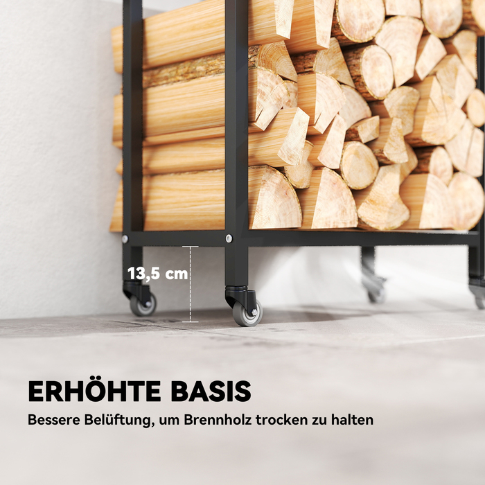 Стильна полиця для дров Outsunny з металу, 60 x 30 x 119 см, 2 яруси, з колесами, чорного кольору