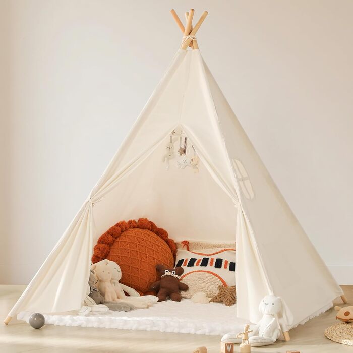 Дитяче намет Wilwolfer Tipi: намет-типі, ігровий будиночок для дітей, сумка для зберігання, полотняний намет для гри в приміщенні та на вулиці