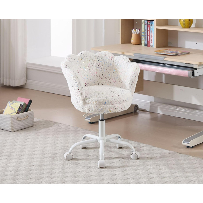 Дитячий стіл-крісло регульований, обертовий крісло з велюру, крісло для дівчаток, крісло для навчання, біле
