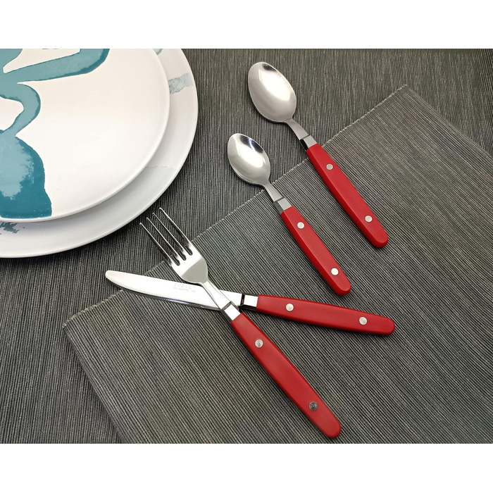 EXZACT Набір столових приборів 24 шт. з нержавіючої сталі з ручками з фіксацією - Ретро стиль. В комплекті: 6 виделок, 6 ножів, 6 ложок, 6 чайних ложок - Червоний