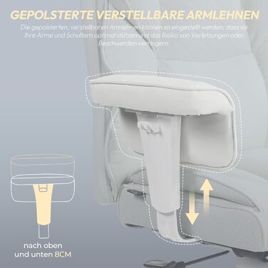 Ігровий крісло Dowinx, ергономічний офісний крісло з кишеньковим пружинним подушками, крісло для начальника з двошаровою м'якою спинкою та регульованою поперековою подушкою, підлокітниками та підставкою для ніг (білий, PU)