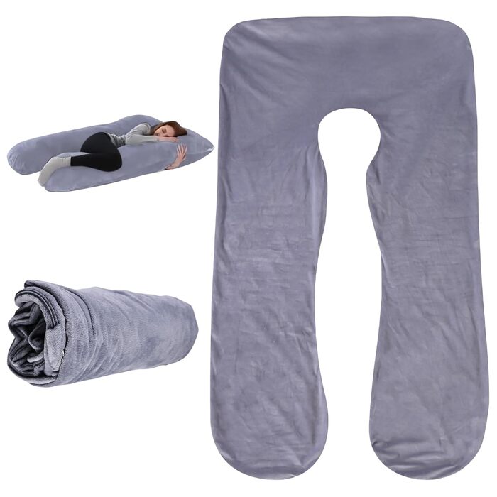 Наволочка на U-подібну подушку для вагітних та годування, бавовняна знімна наволочка для подушки для тіла, сіра, 140 x 80 см