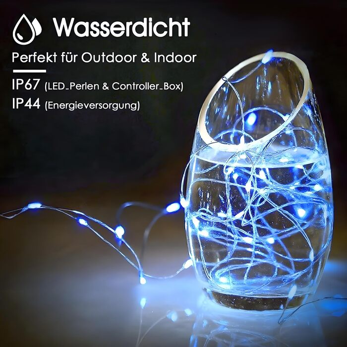 Ланцюжок прикрас LED 100 шт., 10 м, 8 режимів, пульт, таймер, тепле біле світло, диммування, вологостійкий, для дому та саду