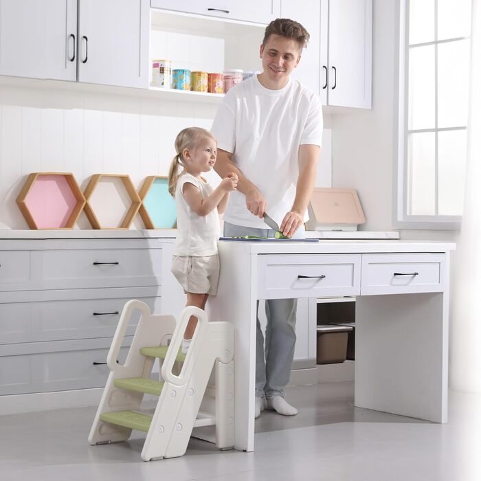 Триттхокер Hoopyosms для дітей, 2/3-рівневий, регульована висота, складний, з поручнями, антиковзкий, для ванної та кухні, піднімна драбинка для малюків (Класичний, Зелений)