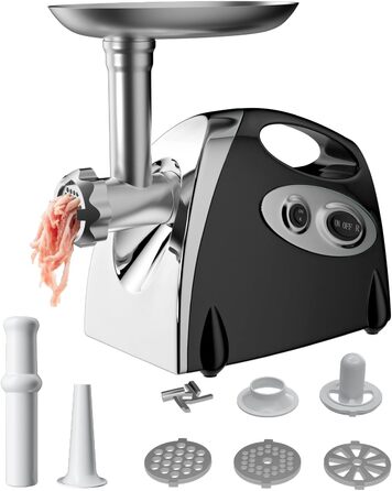 Електрична м'ясоподрібнювач Fleischwolf 2800W, 3 диски, з насадкою для ковбас, чорний