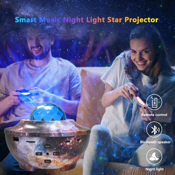 Світлодіодний проектор для зоряного неба, проектор для зірок Amouhom з дистанційним управлінням/Bluetooth 5.0/ 4 рівнів яскравості ігрові світильники для вечірки, спальні, ігрової кімнати, спортивної кімнати (кольорові)