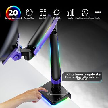 Кріплення для монітора ARES WING Gaming – для моніторів 17-49 дюймів, RGB, витримує до 20 кг, VESA 75/100 мм (фіолетовий)
