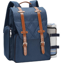 Набір для пікніка на 4 особи з великою ізольованою сумкою-холодильником, набір для пікніка з мішком для вина, водонепроникний плед та набір столових приборів. Ідеально для кемпінгу, подарунок на весілля, блакитний колір