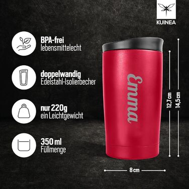 Термокружка з гравіюванням, 350 мл, чорна (можливість персоналізації), без витоку