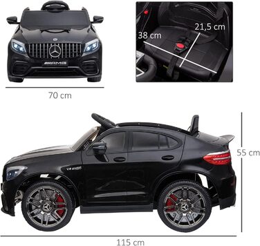 Дитячий електромобіль Mercedes-Benz AMG GLC63S Coupe 12V з пультом, ременем безпеки, 2x35Вт моторами, ліцензія, чорний