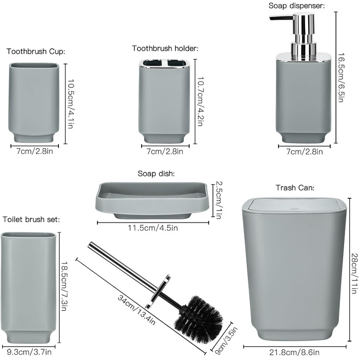 Розкішний набір для ванної кімнати відро для сміття, щітка для унітазу, тримач для зубної щітки, кружка, мильниця, диспенсер, 6 шт.