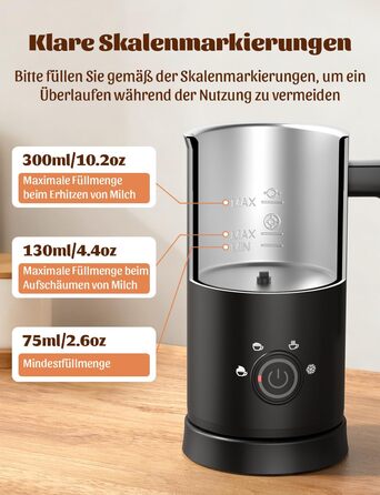 Електричний спінювач молока YISSVIC 4-в-1: автоматичний, 500W, антипригарне покриття, для капучіно, лате, макіато