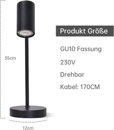 Настільна лампа для вітальні та спальні з регулюванням 350° - металева настільна лампа з вимикачем, для офісу, робочого кабінету (Чорна)