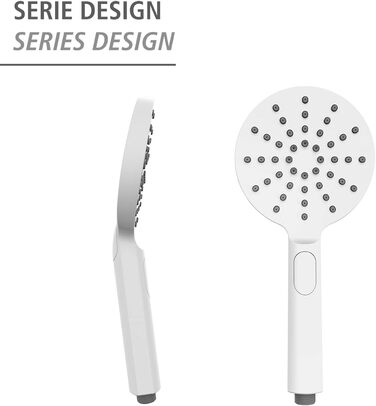 Дизайн душової лійки WENKO білий, міцний універсальний ручний душ, стильна душова лійка з 3 типами розпилення та зручним перемиканням кнопки, легке очищення від вапняного нальоту, високоякісний пластик, Ø 12 см