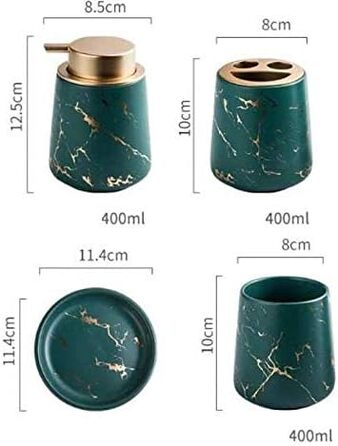 ДостатокБільше 4 шт. Керамічний набір для ванної мармурового вигляду дозатор для мила, кружка для зубної щітки, зубна щітка та тримач для мила
