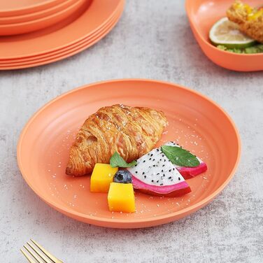 Набір посуду Kyraton з 20 предметів: тарілки, чашки, миски. Легкий, небрудний, для кемпінгу. Безпечний для миття в посудомийній машині. На 4 особи (4 помаранчевих)