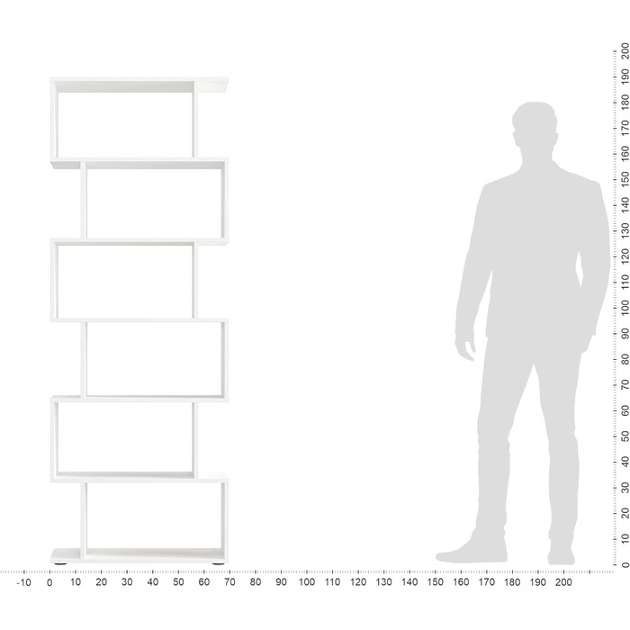 Книжкова шафа біла - Кімнатна перегородка Полиця 1970x24 см Стояча полиця дерев'яна і висока з 6 рівнями S-подібна сучасна висока полиця для подачі Полиця Офісна полиця