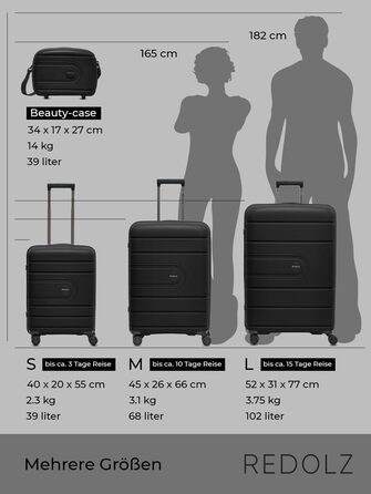 Візок REDOLZ Hard Shell XL 77 см, легкий поліпропілен, 4 подвійних колеса & TSA, чорний