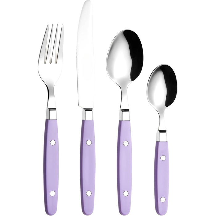 EXZACT Набір столових приборів 24 шт. з нержавіючої сталі з ручками з фіксацією - Ретро стиль. В комплекті: 6 виделок, 6 ножів, 6 ложок, 6 чайних ложок. Колір: Фіолетовий