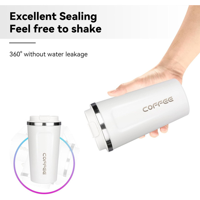 ERBO Термокружка для кави з нержавіючої сталі, 380 мл, 2 шт. (білий + рожевий), з кришкою, для кави на винос, екологічна