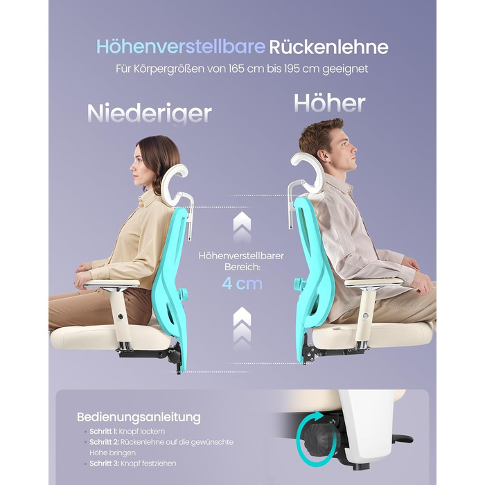 Офісний стіл SONGMICS: ергономічне крісло, ігровий стул, регульована поперекова підтримка, підголовник, підлокітники, для різного зросту, до 150 кг, OBN067BH01 (Верблюжий + Хмарний білий)