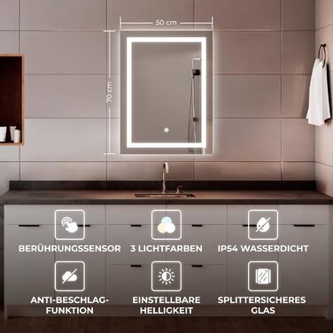 Дзеркало для ванної кімнати BR Bringer LED з підсвічуванням 60x80 см, антизапарник, диммер, 3 кольори світла, сенсорне управління, пам'ять (Модель: BRS102)