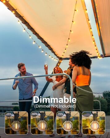 Світлодіодна гірлянда для зовнішнього використання, 60 м, G40 LED, вологостійка IP45, димерна, тепле біле світло (2700K), 104 пластикові лампочки, для декору саду, тераси, вечірки