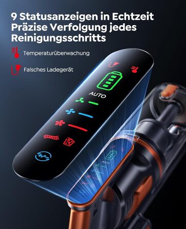 Бездротовий пилосос Fieety з акумулятором, 600W, 50kPa, 65 хв роботи, станція для зарядки на стіні, ароматерапія, автоматичний режим, сенсорний екран, висувний шланг 1 м для твердих поверхонь, килимів, шерсті тварин, автомобіля