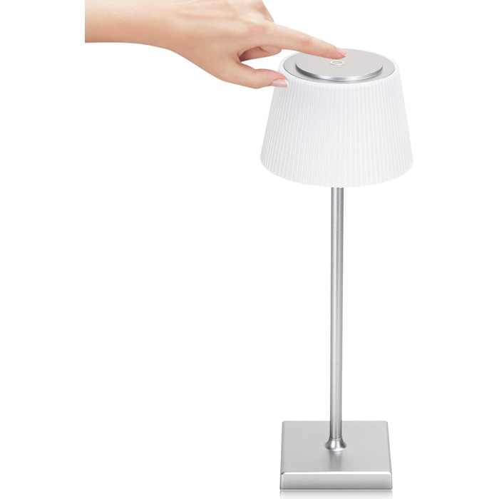 LED настільна лампа Aigostar акумуляторна бездротова, торшер з сенсорним керуванням, 3 колірні температури, IP54 вологозахист для дому та саду, срібна