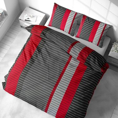 Комплект постільної білизни 200x200 з бавовни – набір постільної білизни на всі сезони, м'який та дихаючий, простирадло та наволочки 80x80 см з блискавкою, Petrol (Вітер/Червоний, 200x200 см (3-частини))