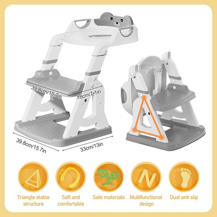 Дитячий унітаз-сходинка з сидінням, складаний 2-в-1, нековзний, з м'яким сидінням, захист від бризок, для дітей 1-7 років