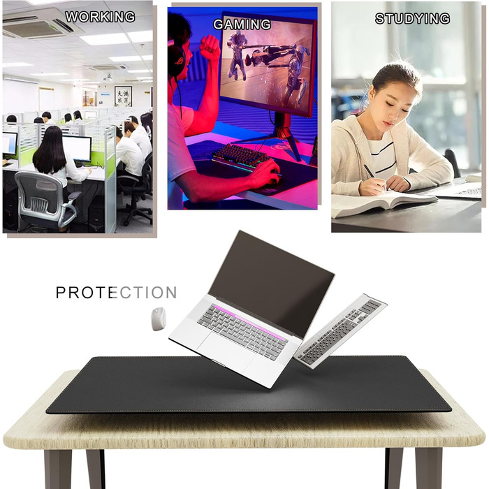 Килимок на стіл MAIDERN XXL 110x70 см — двосторонній килимок для миші зі шкіри та корка, водонепроникна протиковзаюча підкладка для офісу, дому та геймінгу, чорний