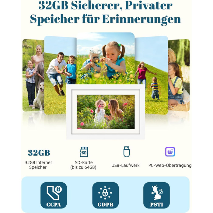 Цифровий фоторамка Eptusmey 10.1 дюймів з Wi-Fi, дуб, 32GB, IPS Touchscreen, відтворення фото/відео через Uhale APP, подарунок для чоловіків та жінок, білий