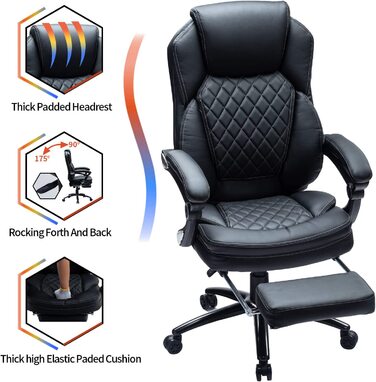 Керівницьке крісло KCREAM 9291 з підставкою для ніг до 250 кг чорне