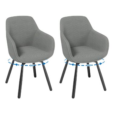 LEWE Комплект з 4 обертових кухонних стільців для їдальні з підлокітниками, сірий, сучасний дизайн, дерев'яні ніжки, тканина Cord, 360° обертання, для вітальні, спальні, кухні