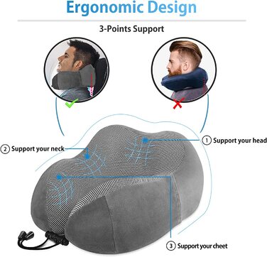 Розкішна Дорожня подушка Подушка для шиї Дорожня подушка м'яка бавовняна U-подібна наволочка з ефектом пам'яті наволочка для шиї можна прати в пральній машині подушка для підтримки шиї подушка для літака, поїзда, автомобіля, офісу та кемпінгу сірий