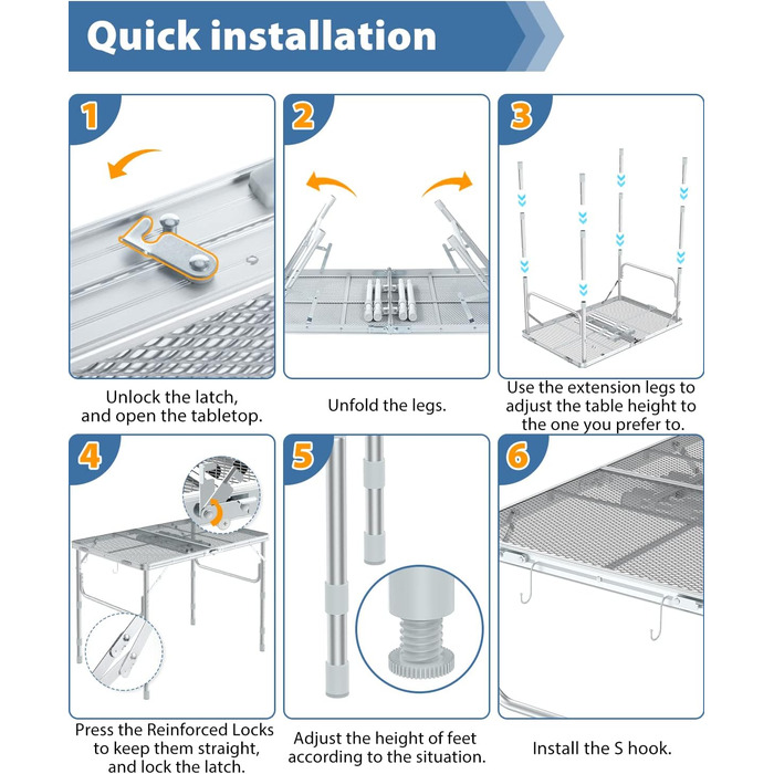Розкладний стіл для кемпінгу, алюмінієвий кемпінговий стіл 90x60 см Максимальне навантаження 31,8 кг, Кемпінговий стіл регулюється по висоті (40 см, 60 см і 70 см) для пікніка Гриль Приготування їжі Сад Піші прогулянки (срібло)