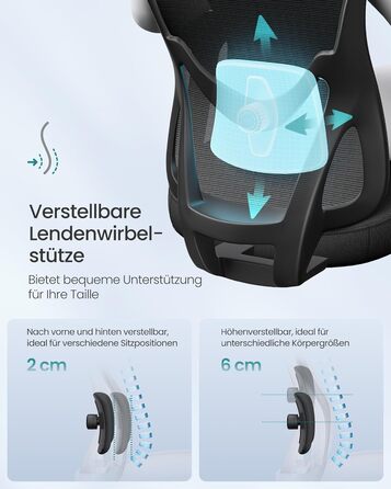 Офісний стіл SONGMICS: ергономічне крісло з регульованою поперековою та підголовною підтримкою, до 150 кг, регульована висота, чорний (OBN066GD01)