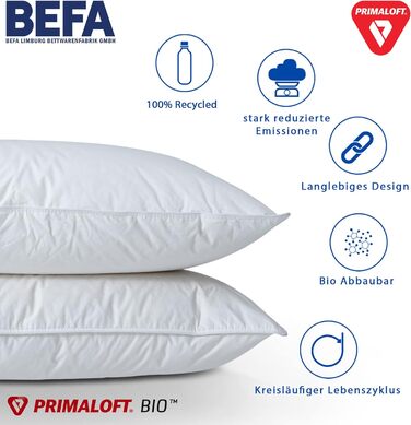 Подушка BEFA NATUR Made in Germany 80х80 см, з наповнювачем з органічної мікрофібри Primaloft, біла, вага наповнювача 1500г. Підходить для алергіків (номіт), Oeko-Tex 100, біорозкладний, кліматично нейтральний 80 х 80 см