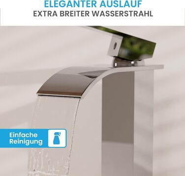 Змішувач для ванної кімнати Bächlein Tamina з водоспадом, однорідний, з довговічною керамічною картридж, комплект для монтажу, хром (висока якість)