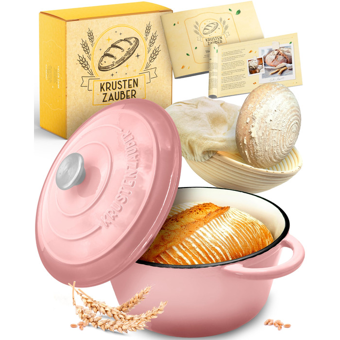 Чавунний горщик для випікання хліба з емальованим покриттям KRUSTENZAUBER (26 см) з кошиком для підйому тіста - аксесуари для випічки