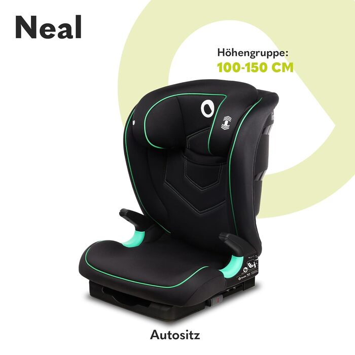 Дитяче автокрісло LIONELO Neal 15-36кг, Isofix, бічні протектори, маркування i-size, регульована спинка в 3 напрямках, регульований по висоті підголівник, система вентиляції (чорний)